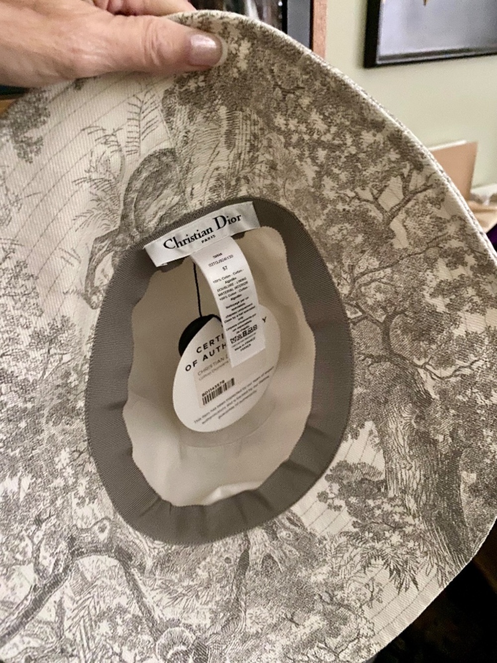 NWT DIOR Cotton Dioriviera Toile De Jouy Bob Brim Bucket Hat 57 Gray - Picture 8 of 9